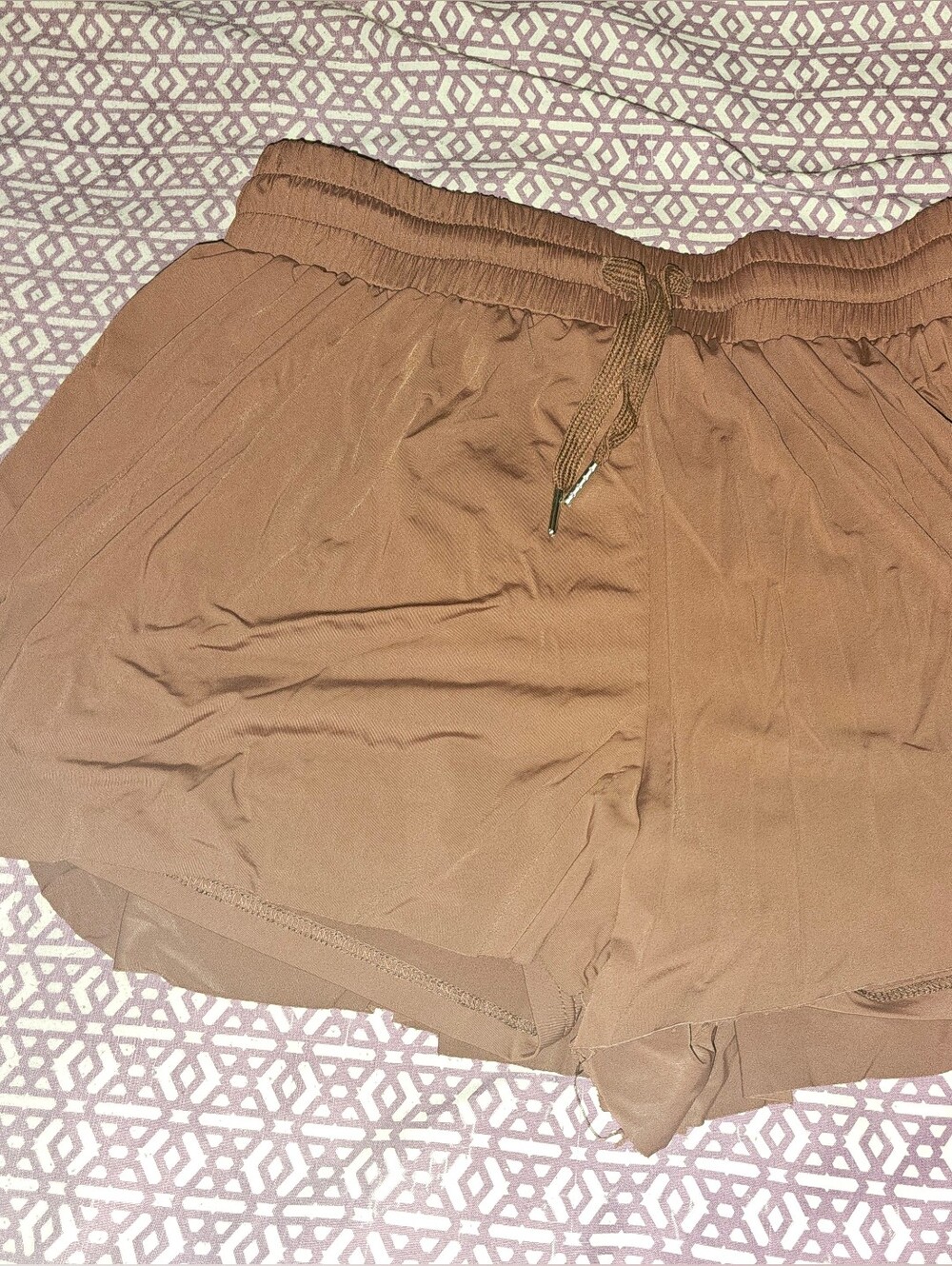 Lightweight Flowy Brown Drawstring Athletic Shorts